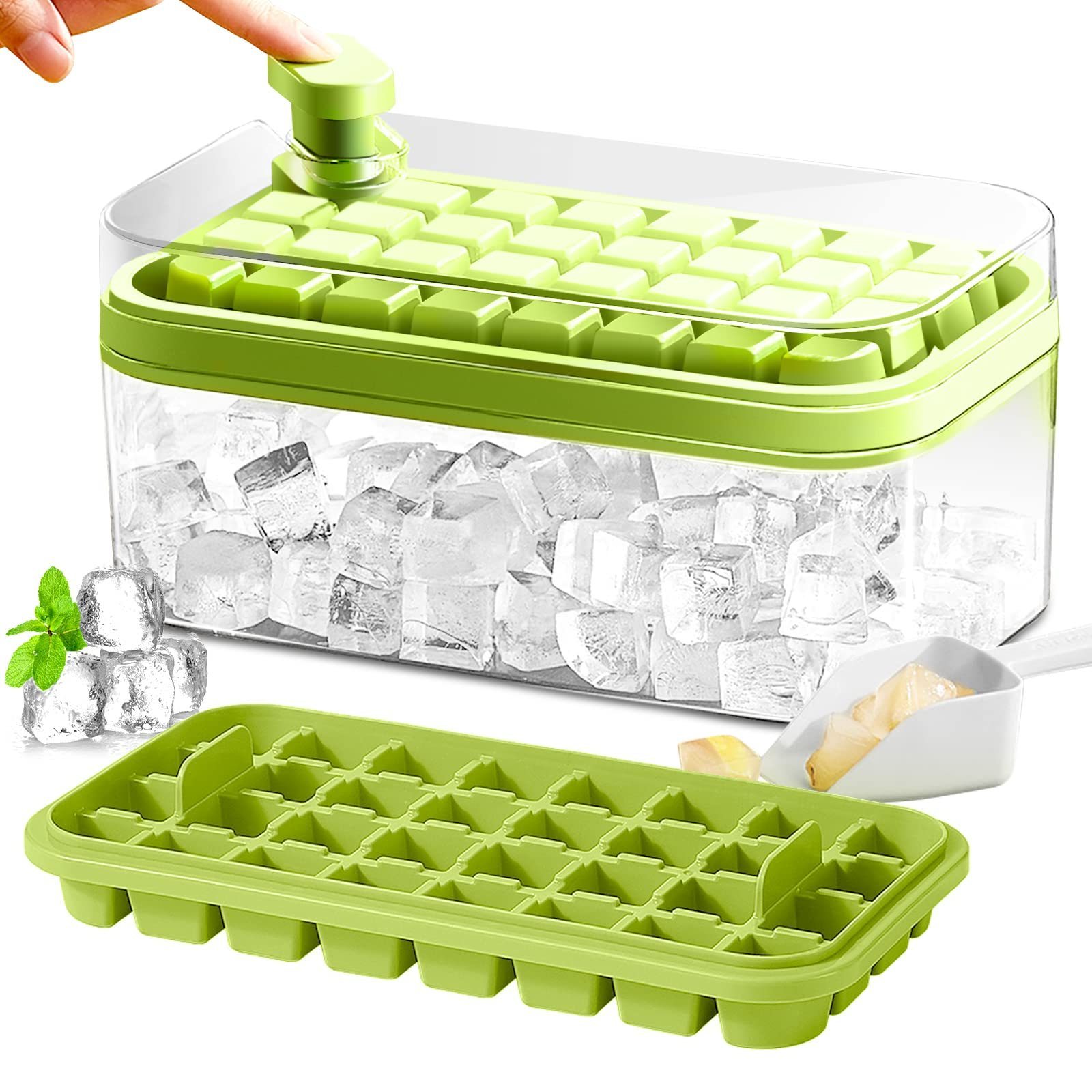 64 Grids Double Layers mini square Ice Mould DIY Whiskey Hockey Ice making Mold Plastic Ice Cube Tray with Lid and Storage Bin