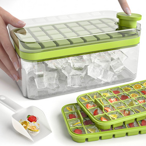 64 Grids Double Layers mini square Ice Mould DIY Whiskey Hockey Ice making Mold Plastic Ice Cube Tray with Lid and Storage Bin