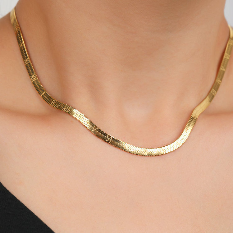 4mm Women Jewelry Stainless Steel Jewelry 18K Gold Plated Herringbone Necklace Chain Thick Snake Choker