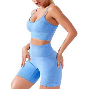 Flexible sports bra and high waist shorts yoga set wholesale summer women yoga black pants and bra set high quality yoga sets