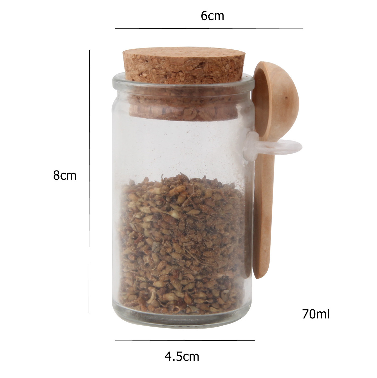 hotselling wholesale kitchen glass spice seasoning jar with cork lid and wooden spoon for home and kitchen decor