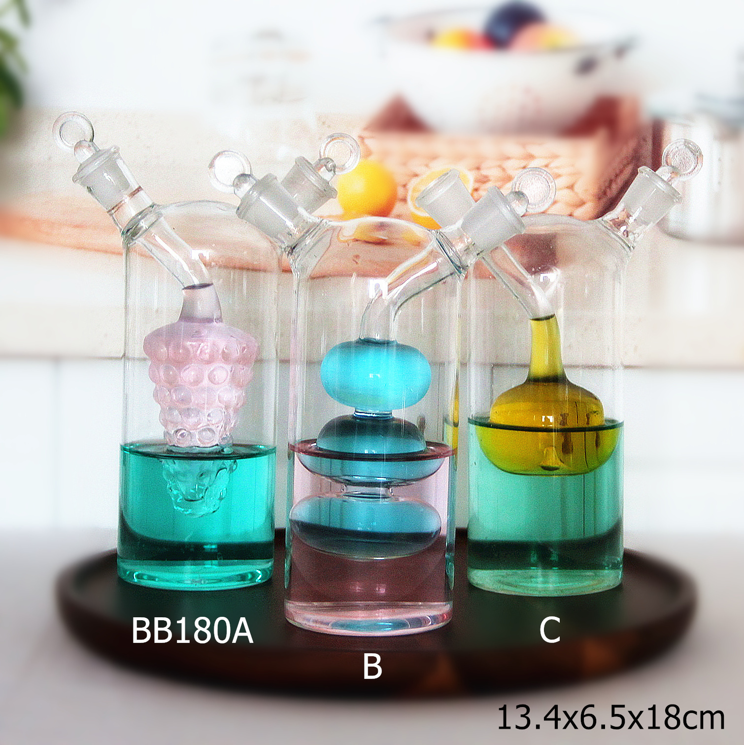 Wholesale High Borosilicate Kitchen Supplies Cruets 350ml double layer sauce oil bottle 2 in 1 vinegar glass Oil Dispenser