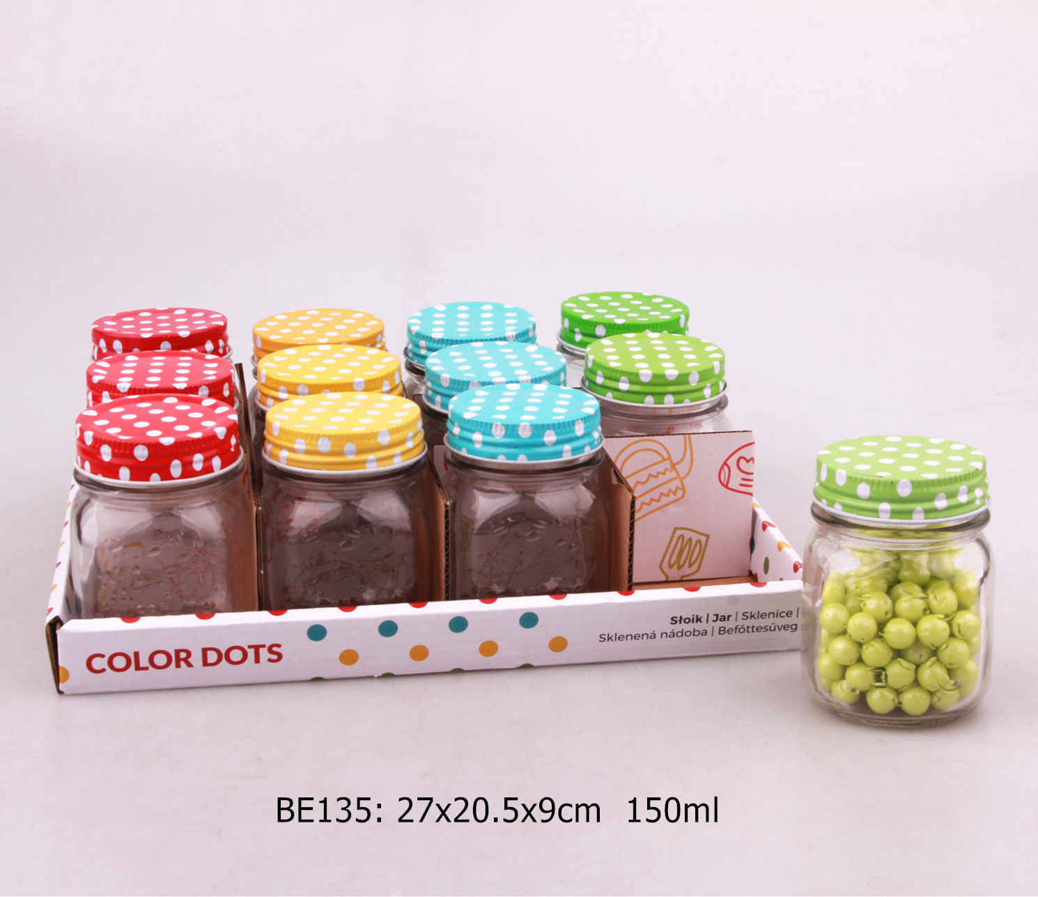 Wholesale 12pcs mini glass mason jar candy jars cute tin lid in PDQ box for kitchen home decor