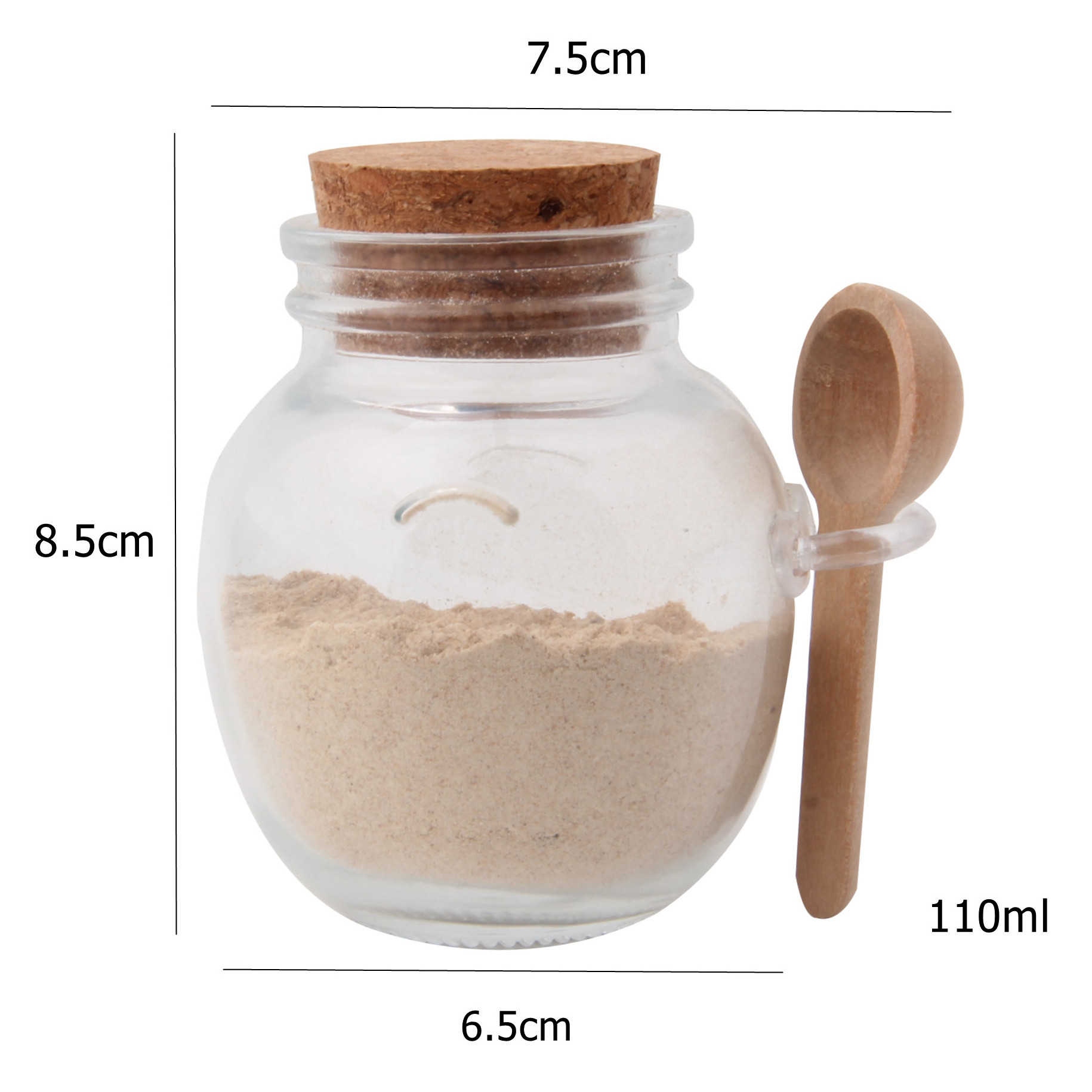 hotselling wholesale kitchen glass spice seasoning jar with cork lid and wooden spoon for home and kitchen decor