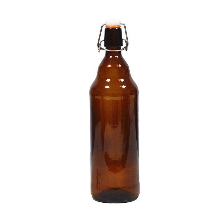 Wholesale cheap 1 liter 1000 ml 1l large empty amber glass beer bottles with swing top