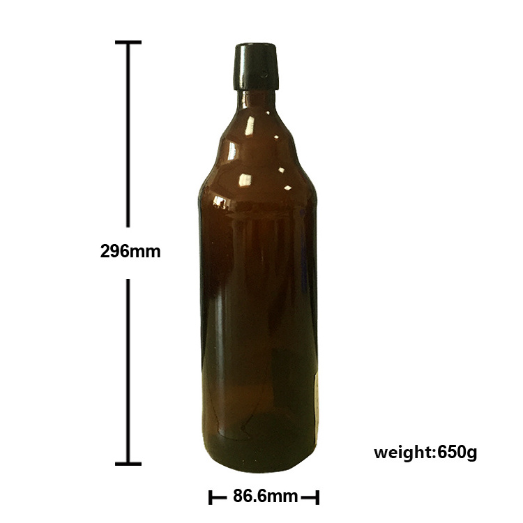 Wholesale cheap 1 liter 1000 ml 1l large empty amber glass beer bottles with swing top