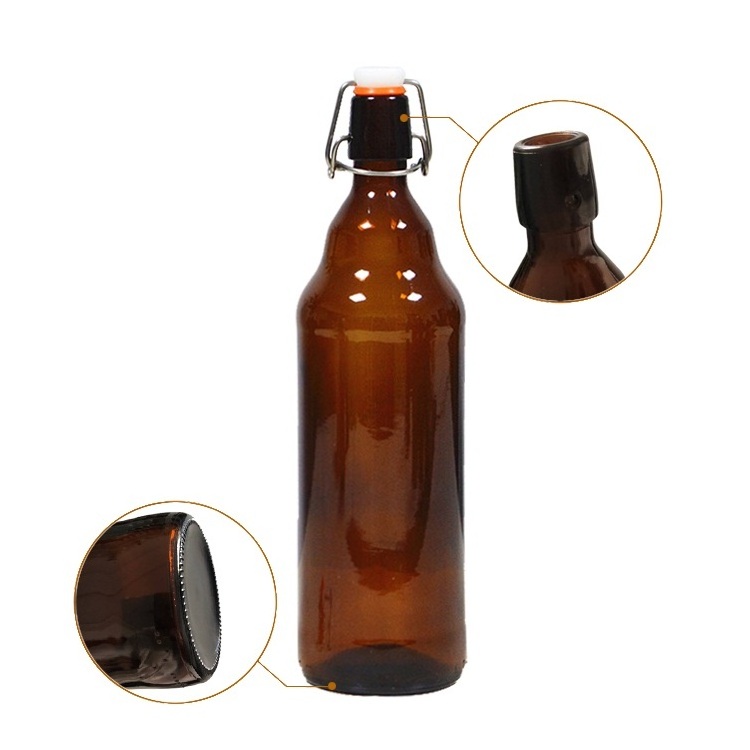 Wholesale cheap 1 liter 1000 ml 1l large empty amber glass beer bottles with swing top