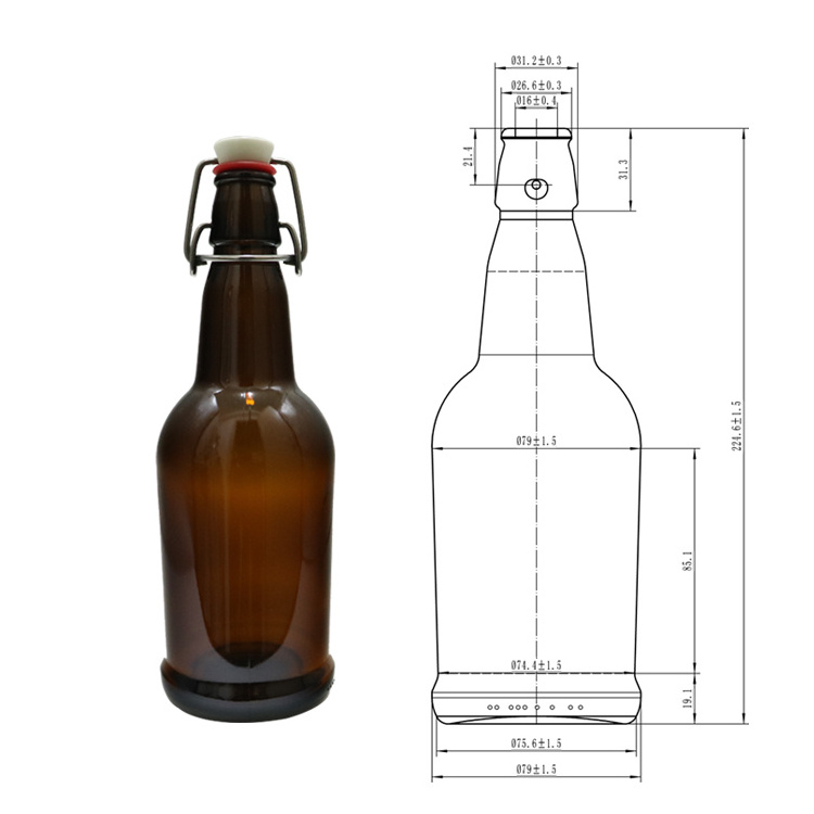 wholesale 16 OZ 500ml brown beer bottles with ceramic swing top cap