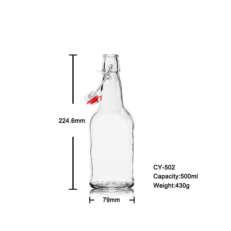 Wholesale  500ml transparent glass 16oz kombucha swing top new beer bottle