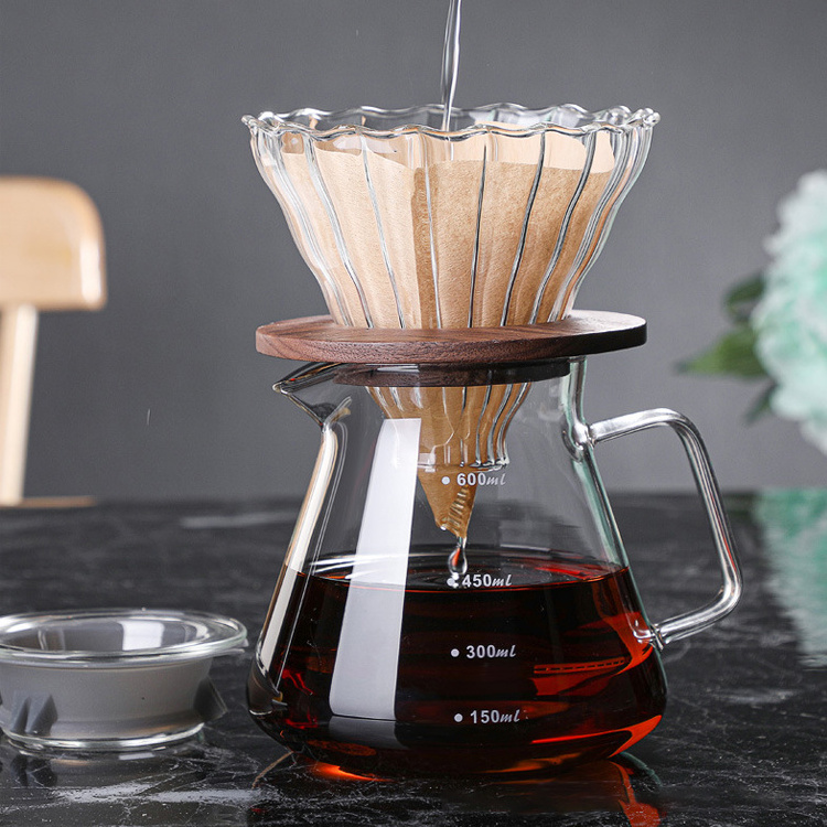 custom logo 450ml 600ml Reusable borosilicate glass coffee cup sharing pot Portable Pour-over coffee maker with filter