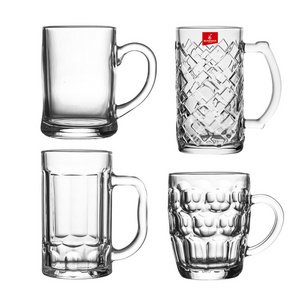 Classic Multiple type 300ml-600ml beer glass mugs with handle beer steins and soft drinks glass cup with customized decal design