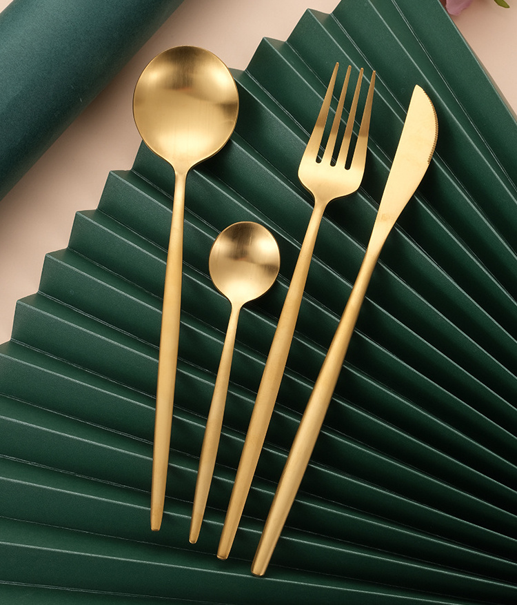 Luxury Flatware Portuguese Cutlery 4 Pcs Set Gold  Stainless Steel Matt Polish Plated Spoon Fork and Knife Silverware