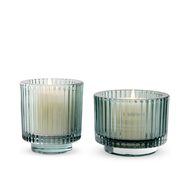 Creative Thickened Glass Candle Holder Vertical Stripes Transparent Party Birthday Wedding Candle Jar for Home Decoration