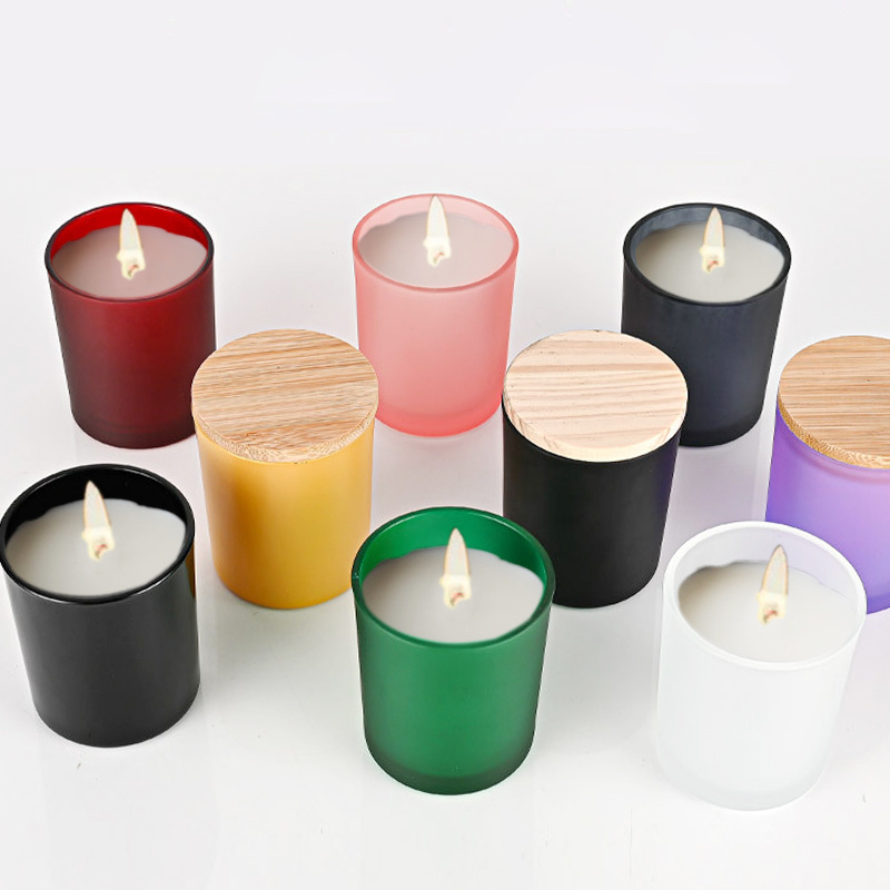 New Glass candle jar empty cup frosted matte candle holder with wooden lid votive container bedroom decoration candle Jars