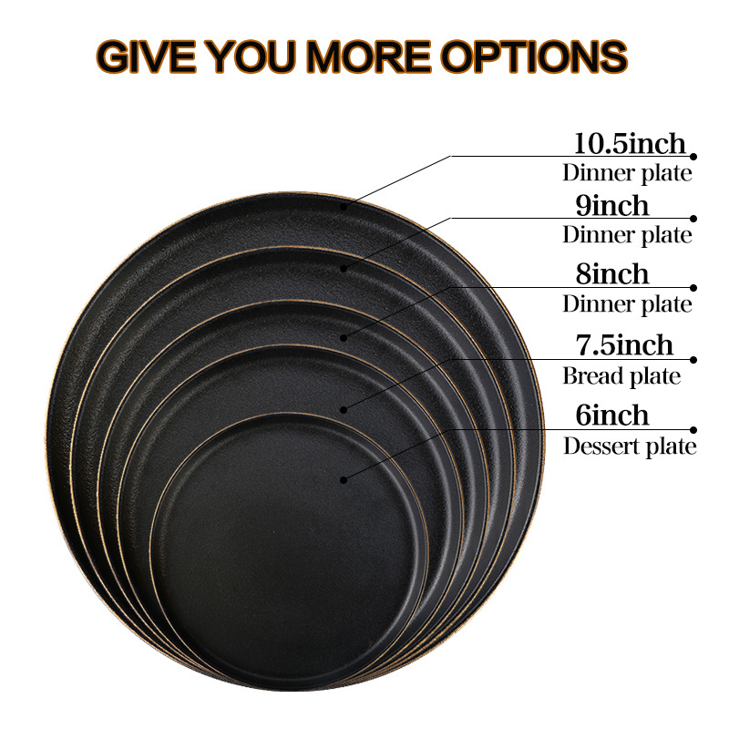 Custom Hotel Slate Buffet plate porcelain dishes 6 8 10 inch round Matte black ceramic Dinner plate steak plates for Restaurant