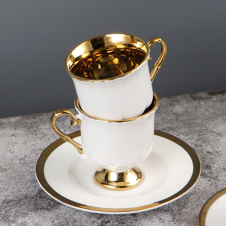 Custom Logo Arabic Porcelain 6pcs Espresso Cup Ceramic Tiny Mugs Gold Coffee Tea Cup and Saucer Turkish Coffee Cup Set