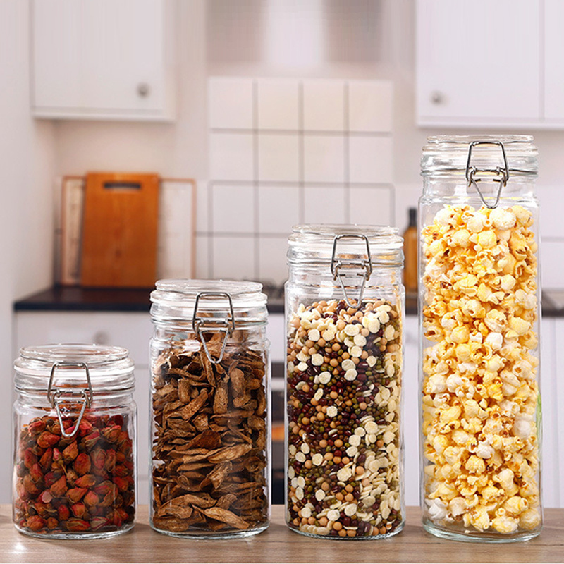 Wholesale 27/40/55/70oz  food tea grain transparent Glass Storage Jars with Airtight Hinged Lids Mason Jars Containers