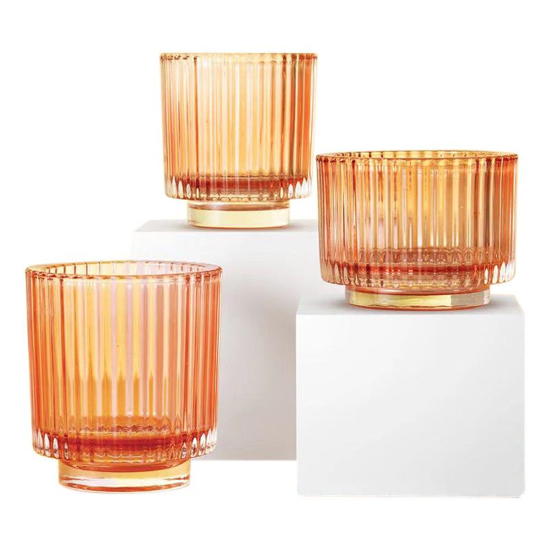 Creative Thickened Glass Candle Holder Vertical Stripes Transparent Party Birthday Wedding Candle Jar for Home Decoration