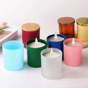 New Glass candle jar empty cup frosted matte candle holder with wooden lid votive container bedroom decoration candle Jars