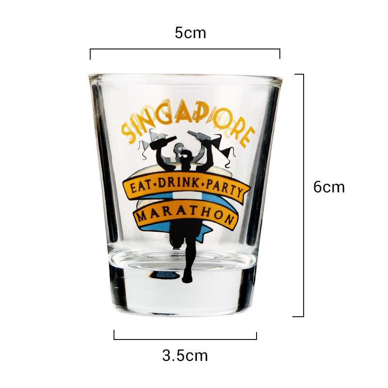 Gift cup 2oz cartoon design custom logo wholesale small capacity lead-free glass shot glass travel souvenir