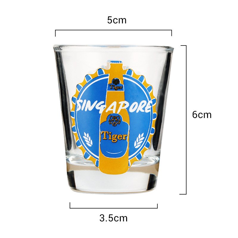 Gift cup 2oz cartoon design custom logo wholesale small capacity lead-free glass shot glass travel souvenir