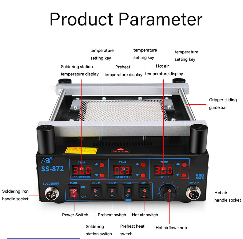 Zhengbang SS-872 3 in 1 BGA Rework Station Preheat Hot Air Desoldering Soldering Rework Station For Mobile Repair