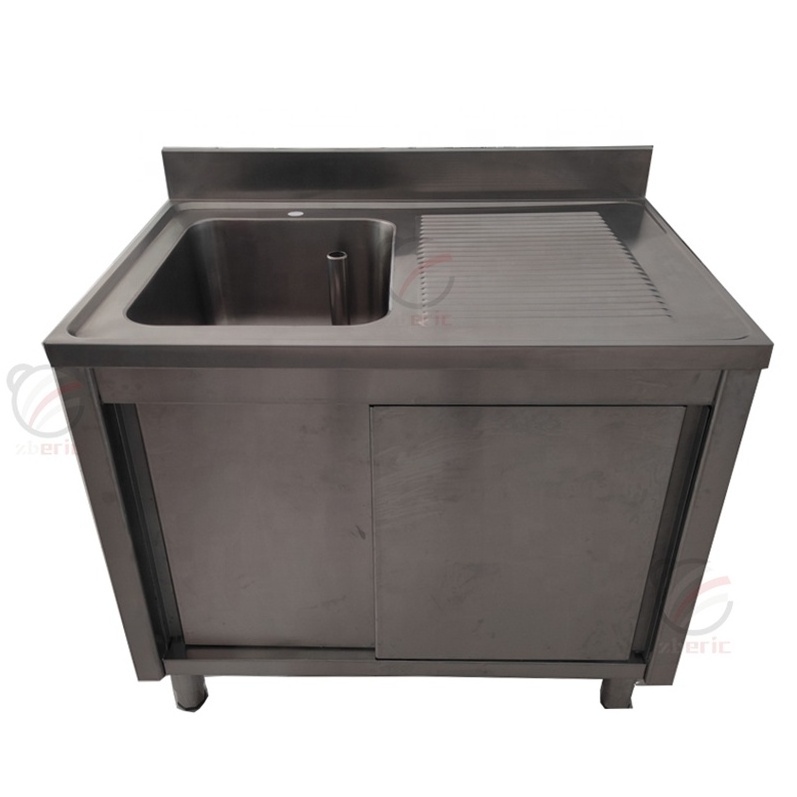 201 304 Commercial Stainless Steel Sink Bowl Kitchen Sink Cabinet With Drainboard