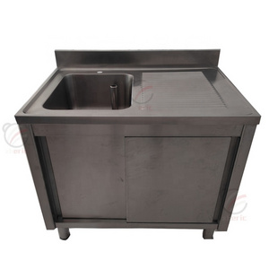 201 304 Commercial Stainless Steel Sink Bowl Kitchen Sink Cabinet With Drainboard