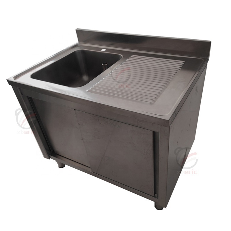 201 304 Commercial Stainless Steel Sink Bowl Kitchen Sink Cabinet With Drainboard