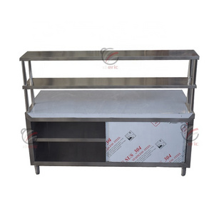 Commercial Kitchen Sliding Door Food Prep Stainless Steel Work Table Cabinet Counter With Top Shelf