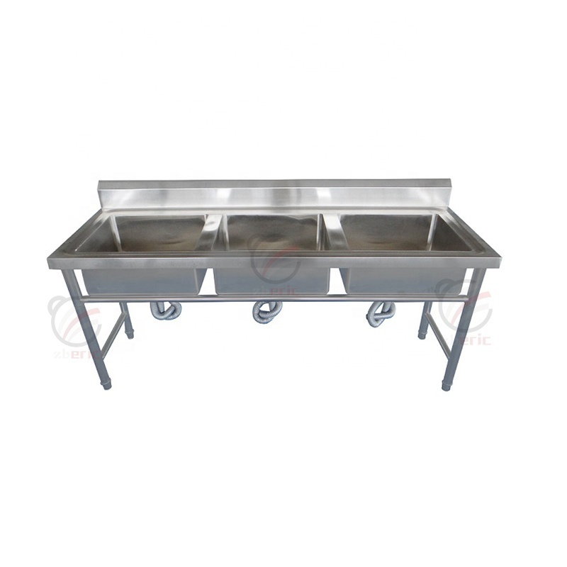 Customized Industrial Kitchen Commercial Stainless Steel 3 Compartment Kitchen Restaurant Sink