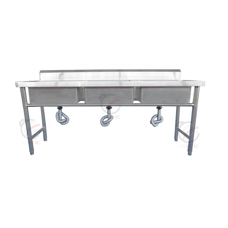 Customized Industrial Kitchen Commercial Stainless Steel 3 Compartment Kitchen Restaurant Sink