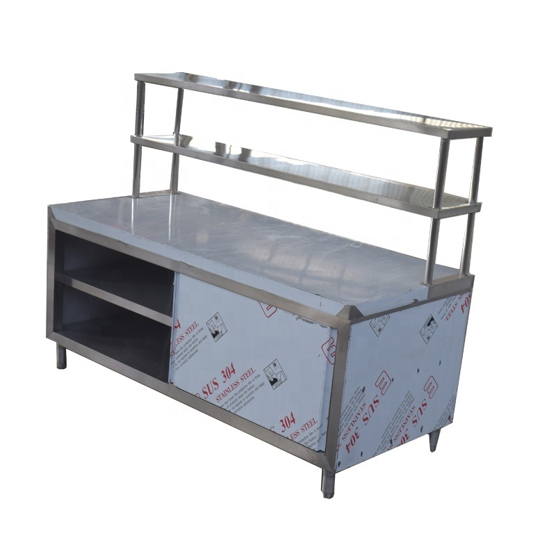 Commercial Kitchen Sliding Door Food Prep Stainless Steel Work Table Cabinet Counter With Top Shelf