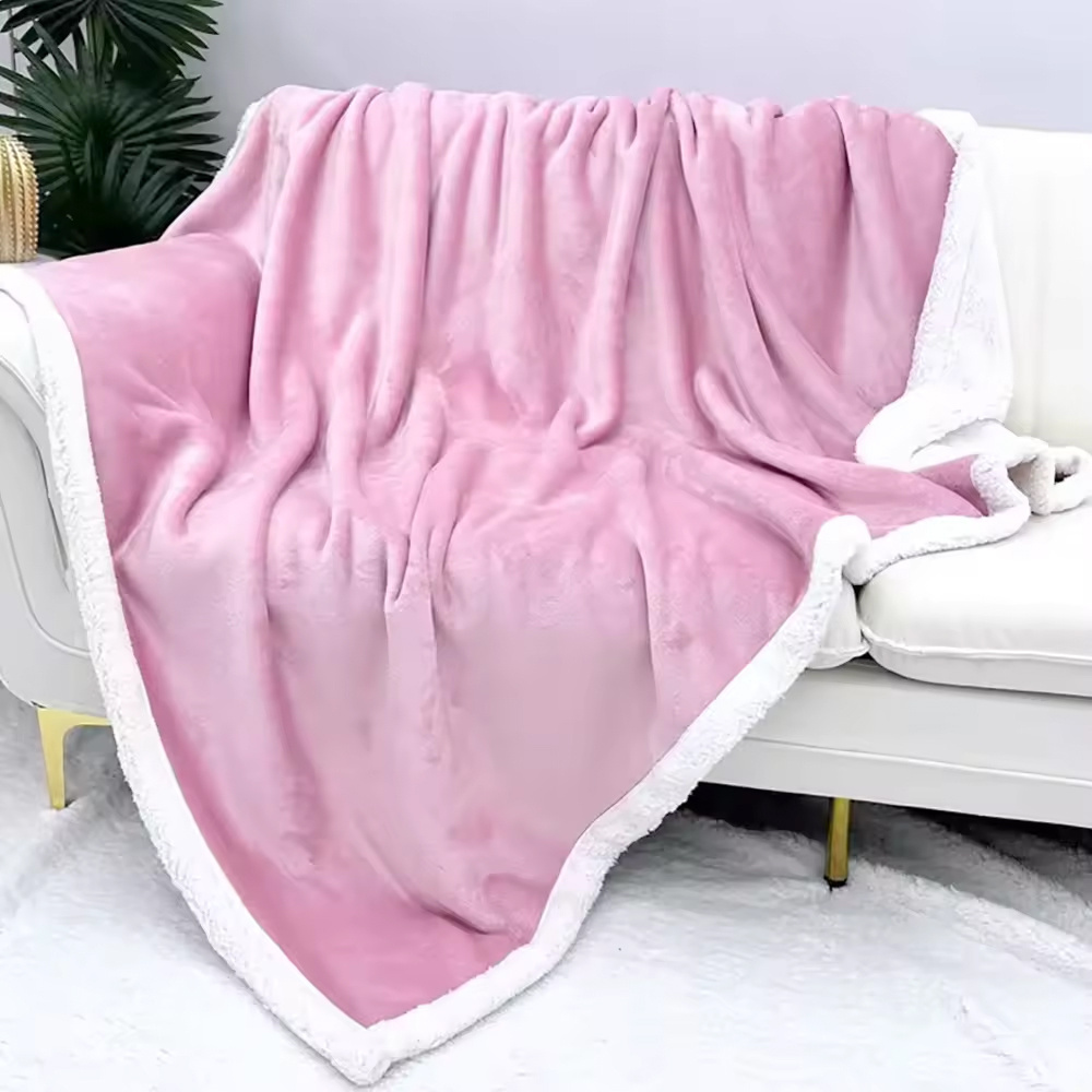 Thick Warm Sherpa Flannel Fleece Printed Solid Plain Double Layer Custom Plush Super Soft Throw Blanket For Winter Beds