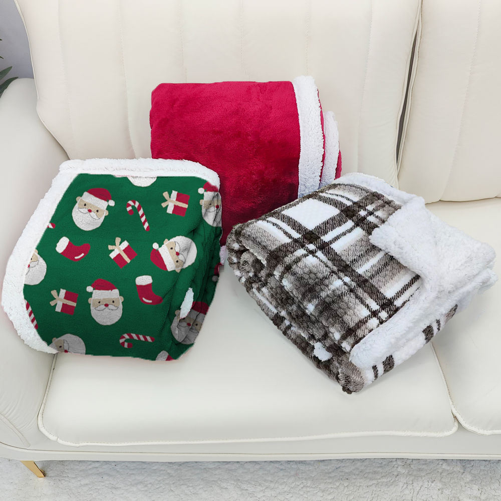 Thick Warm Sherpa Flannel Fleece Printed Solid Plain Double Layer Custom Plush Super Soft Throw Blanket For Winter Beds