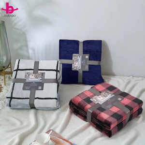 Manufacture Hot Sale Super Soft Flannel Fleece Throw Printed Solid Plain Custom Logo Blanket Plaid Warm Plush Bed Blanket