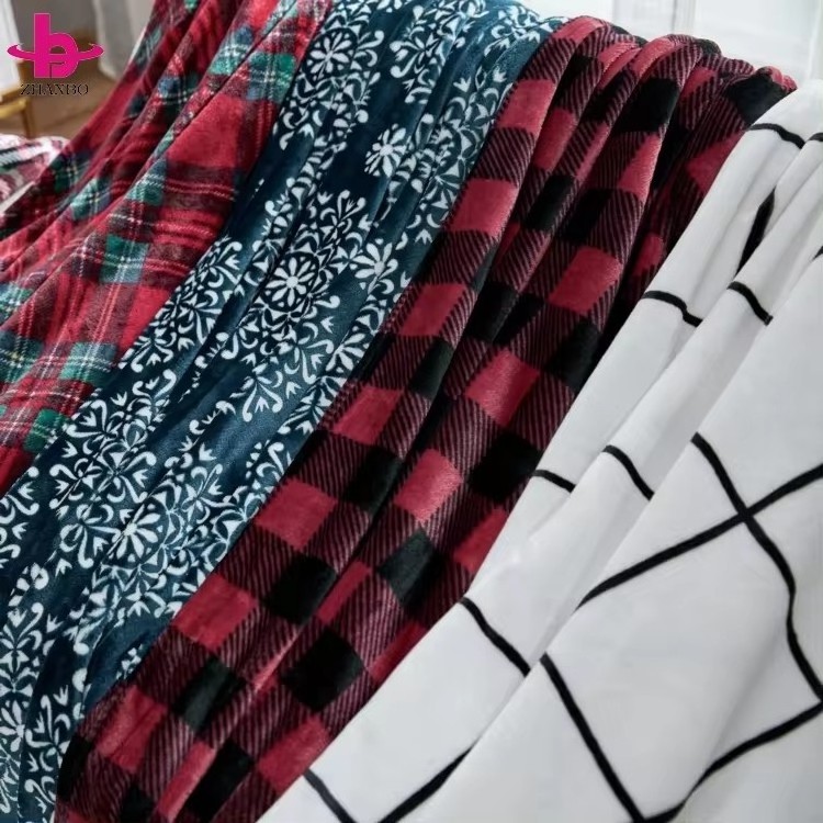 Manufacture Hot Sale Super Soft Flannel Fleece Throw Printed Solid Plain Custom Logo Blanket Plaid Warm Plush Bed Blanket