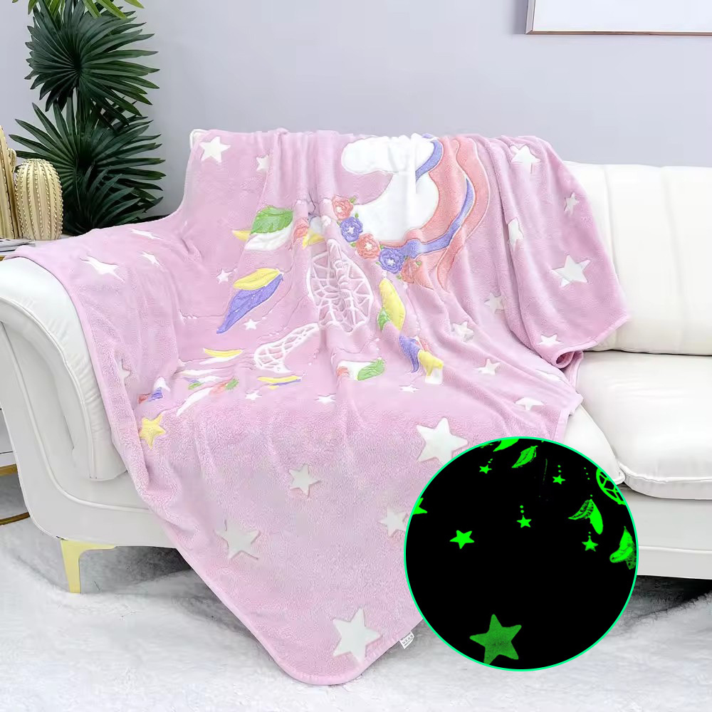 Manufacturer Custom Sublimation Print 100% Polyester Flannel Gift Toy Christmas Soft Kids Luminous Glow in the dark Blanket