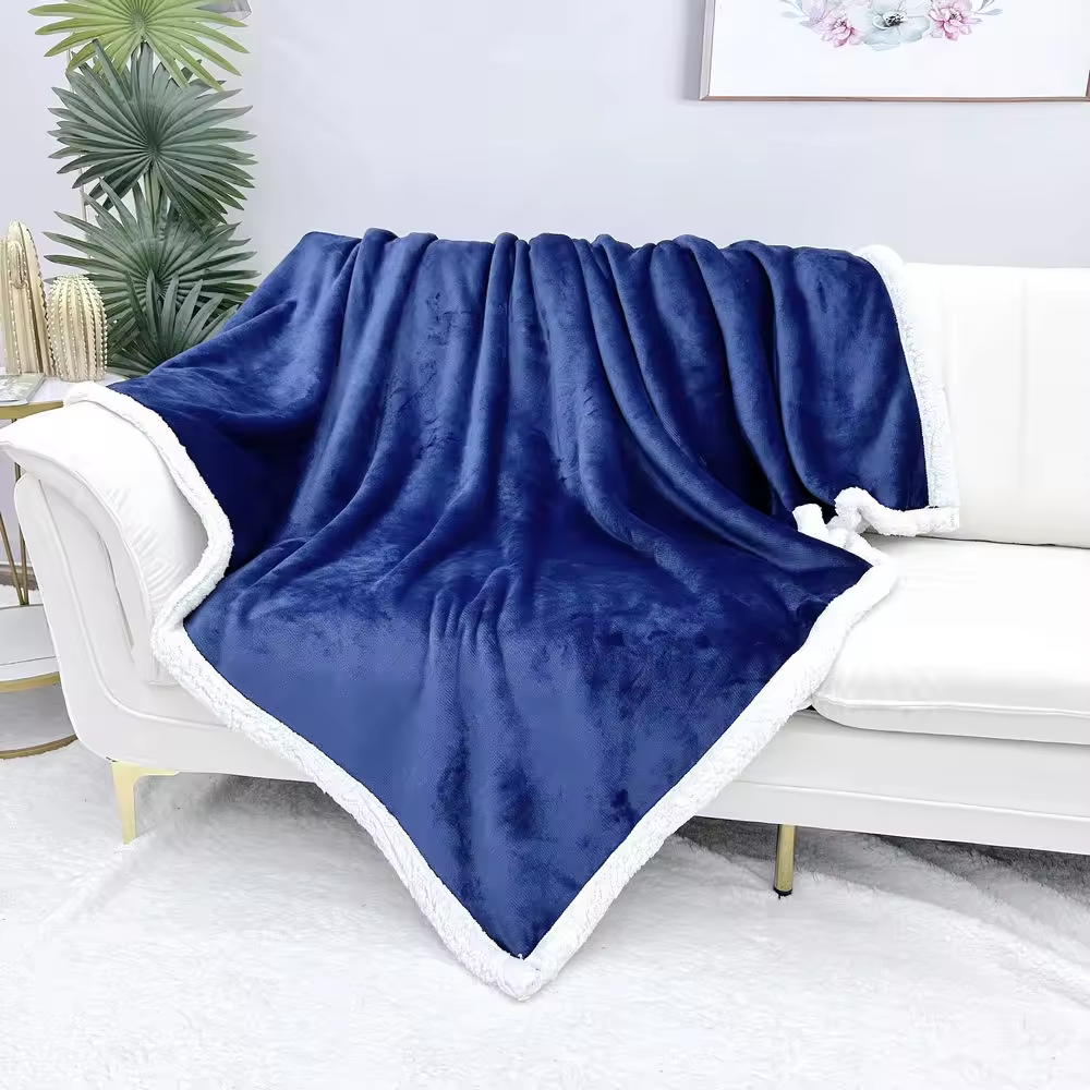 Custom Printed Solid Plain Plush Flannel Fleece Sherpa 2 Ply Throw Super soft Double Layers Flannel Sherpa Blankets for winter