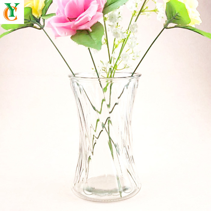 clear round tabletop glass vase 1400ml thin waist twill glass flower jar for decoration 50OZ