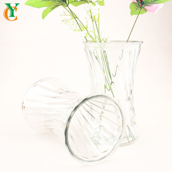 clear round tabletop glass vase 1400ml thin waist twill glass flower jar for decoration 50OZ