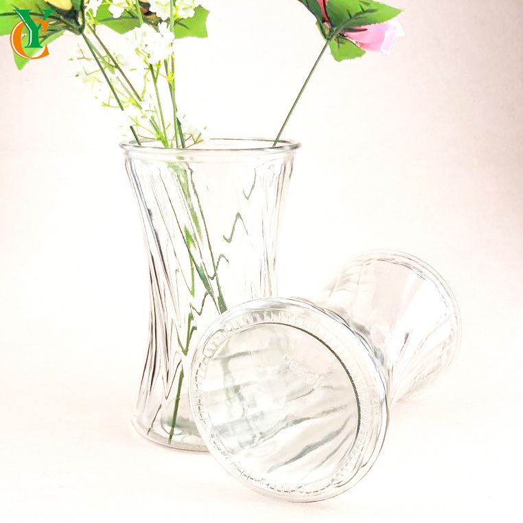 clear round tabletop glass vase 1400ml thin waist twill glass flower jar for decoration 50OZ