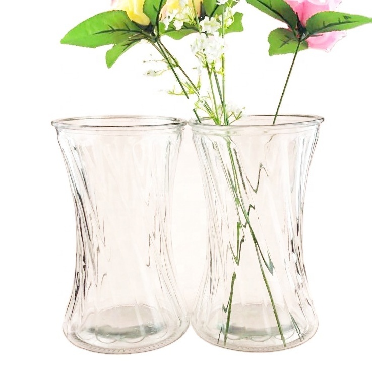 clear round tabletop glass vase 1400ml thin waist twill glass flower jar for decoration 50OZ