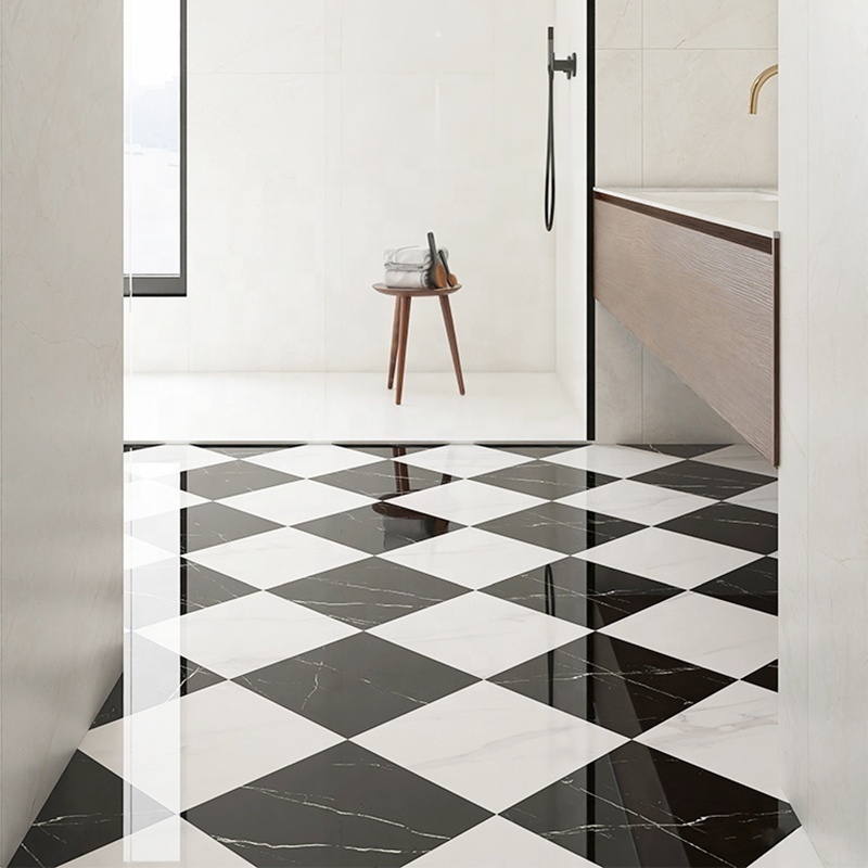 Black and white checkerboard bathroom tiles retro black and white matte jazzy white tiles porcelain floor tiles