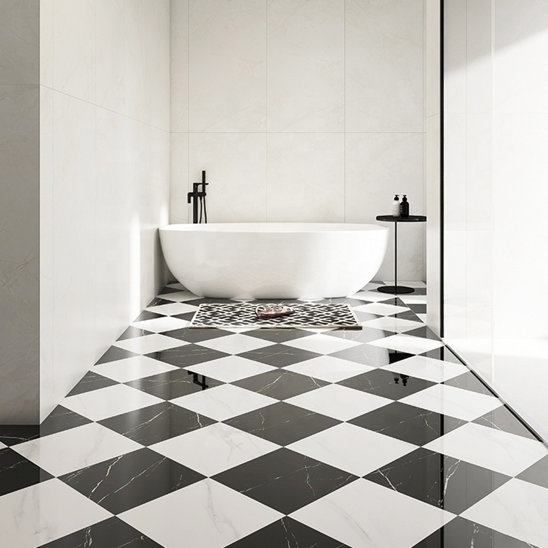 Black and white checkerboard bathroom tiles retro black and white matte jazzy white tiles porcelain floor tiles