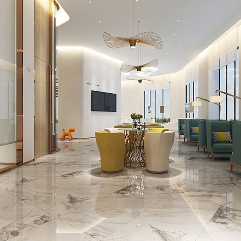 Hot style White Glossy Full-Body Marble Floor  polished glazed Metallic Porcelain Ceramic Tiles for Living Room