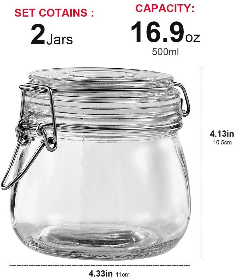 16 oz Glass Jars With Airtight Lids And Leak Proof Rubber Gasket,Wide Mouth Mason Jars With Hinged Lids  Canisters