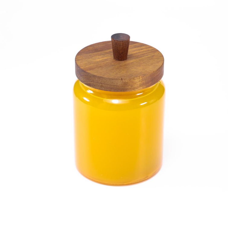 High Borosilicate Airtight New Design Glass Honey Storage Jar With Acacia Wooden Lid Dipper Spoon