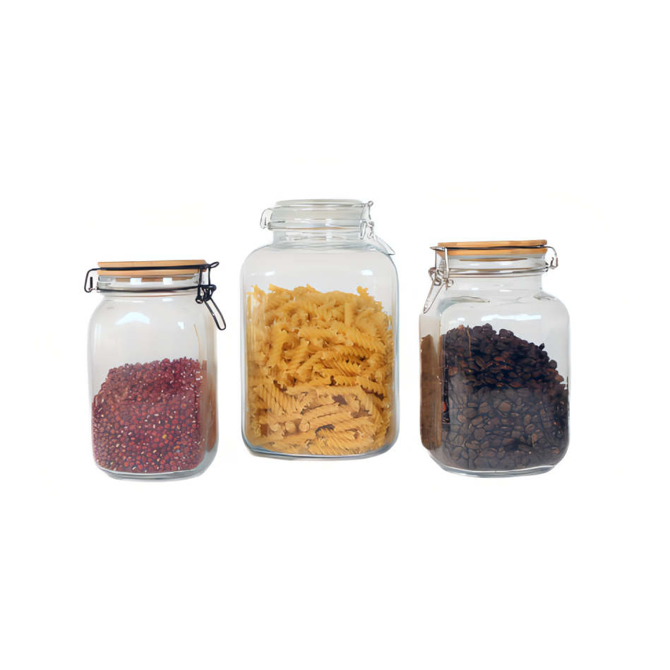 Wide Mouth Square Glass Food Coffee Pasta Gallon Storage Container With Airtight Hinged Clip Swing Top Cookie Jar