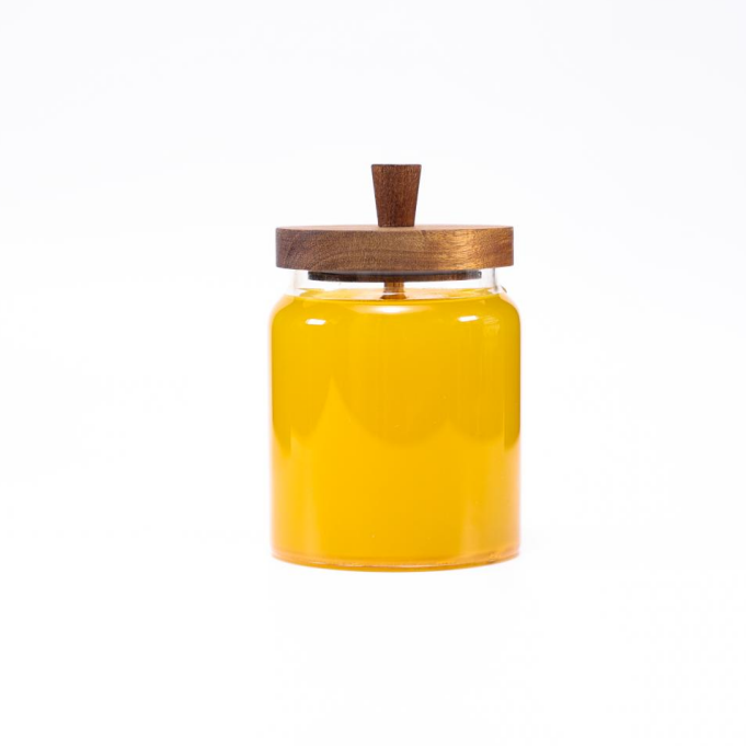 High Borosilicate Airtight New Design Glass Honey Storage Jar With Acacia Wooden Lid Dipper Spoon